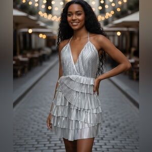 #503 Elegant Silver Halter Dress